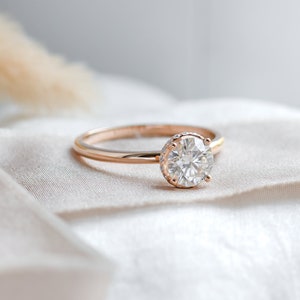 Luxury 1ct Moissanite ring, Solitaire Moissanite engagement ring in Rose gold 14K image 7