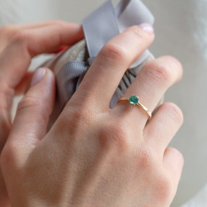 Solitaire natural emerald ring, Simple engagement ring, May birthstone ring image 5