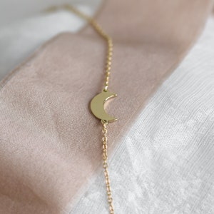 Moon phase bracelet, Solid 14k gold bracelet, Dainty moon bracelet image 10