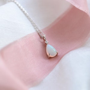 14K Gold opal diamond necklace, Dainty pear opal necklace, Genuine opal necklace image 7