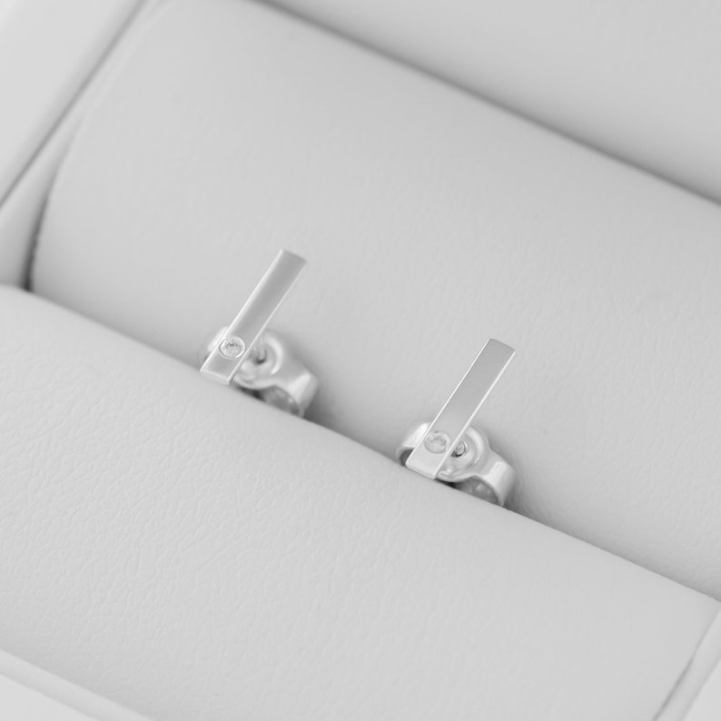 Gold line diamond earrings, Minimalist gold studs, Tiny diamond earrings image 6