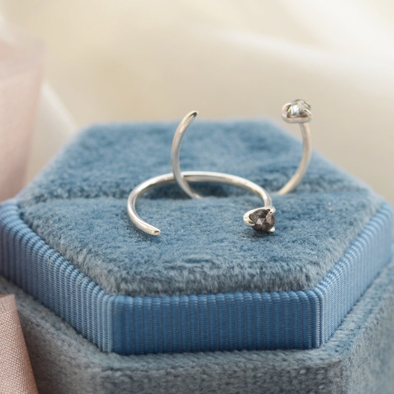 Tiny diamond earrings Gold hugging hoops Salt and pepper diamond earrings image 4