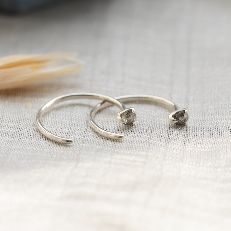 Tiny diamond earrings Gold hugging hoops Salt and pepper diamond earrings image 1