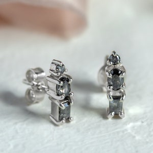 Salt and pepper diamond drop earrings, Multi stone earrings, Modern diamond earrings image 7