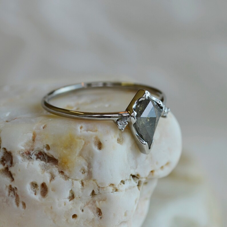 Salt and Pepper Kite Diamond Ring Alternative Engagement Etsy