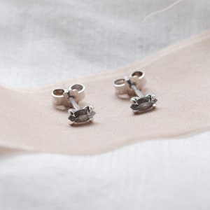 Marquise salt and pepper diamond studs, Tiny gemstone studs, Small diamond stud earrings image 4