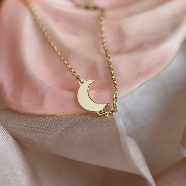 Moon phase bracelet, Solid 14k gold bracelet, Dainty moon bracelet image 1