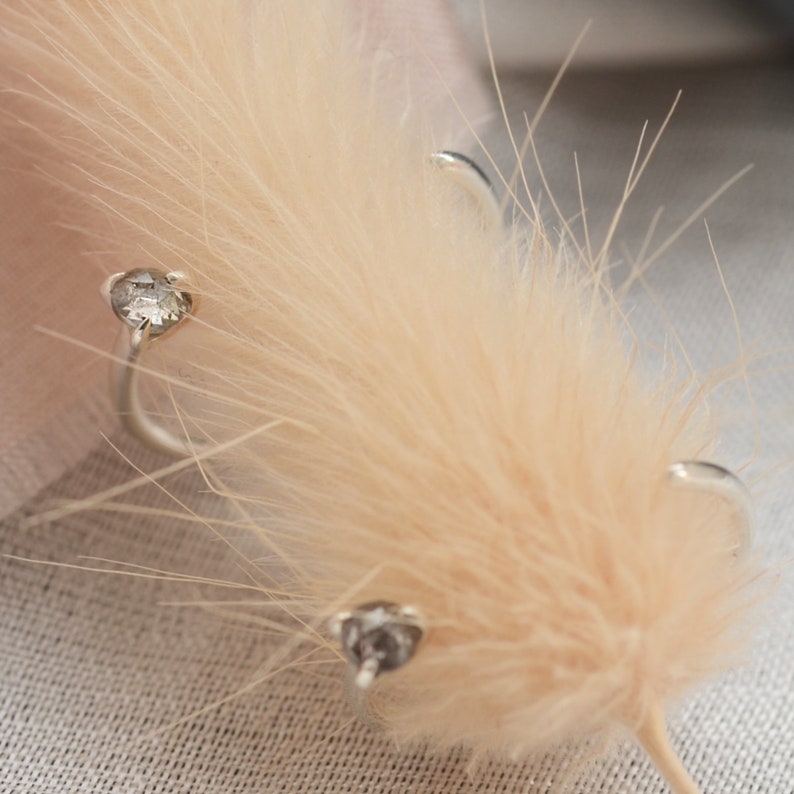 Tiny diamond earrings Gold hugging hoops Salt and pepper diamond earrings image 9