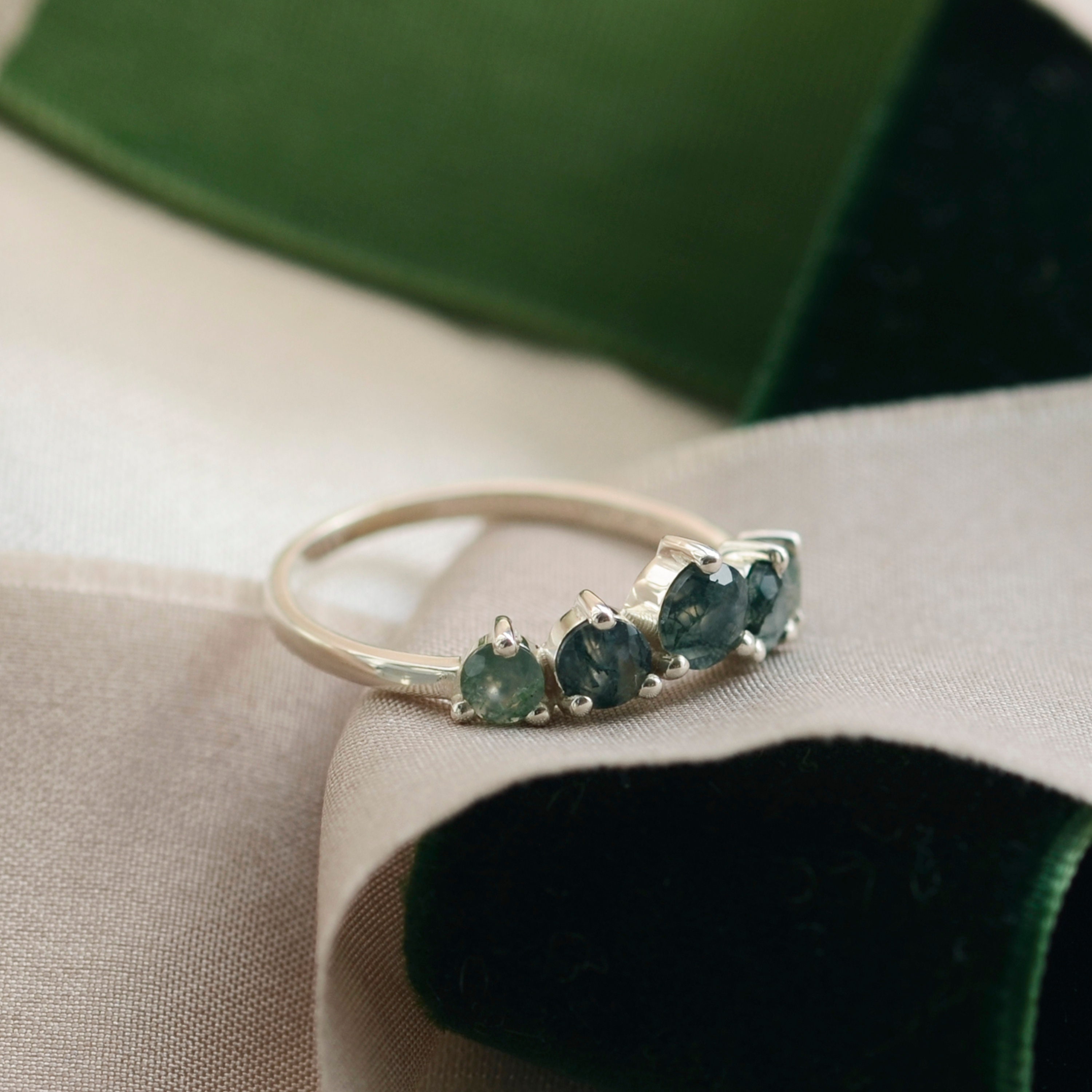 Curved moss agate ring Unique moss agate engagement ring Etsy