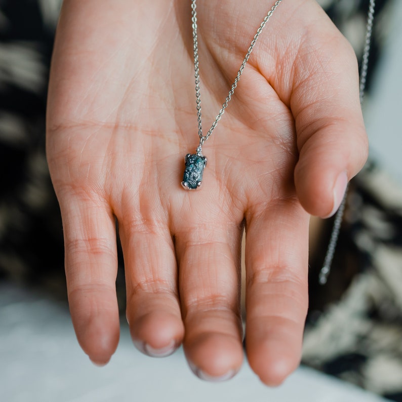 Dainty raw diamond necklace, Unique blue diamond necklace, Uncut diamond necklace image 5