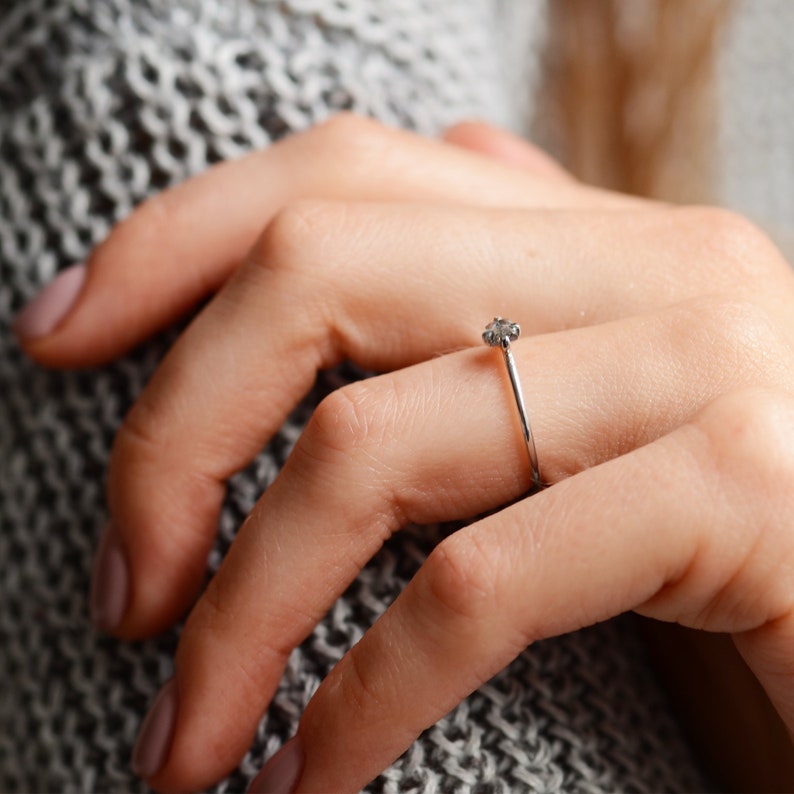 Tiny Baguette diamond ring Thin solid gold ring Minimal Salt & Pepper diamond ring image 6