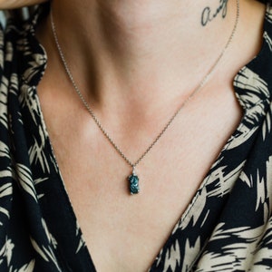 Dainty raw diamond necklace, Unique blue diamond necklace, Uncut diamond necklace image 3