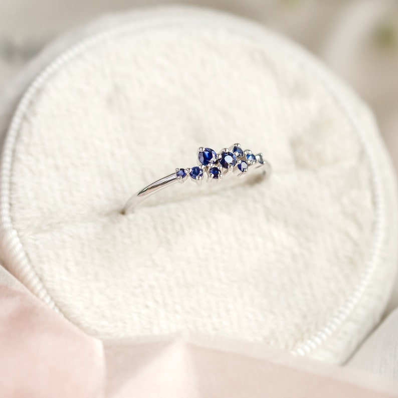 Sapphire cluster ring, Natural sapphire ring, September birthstone ring image 6