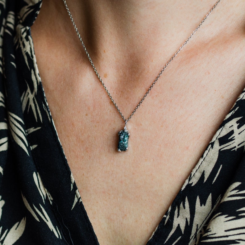 Dainty raw diamond necklace, Unique blue diamond necklace, Uncut diamond necklace image 7