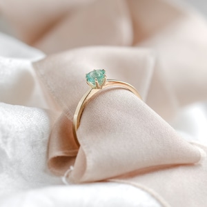 Solitaire natural emerald ring, Simple engagement ring, May birthstone ring image 9