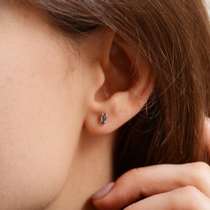 Marquise salt and pepper diamond studs, Tiny gemstone studs, Small diamond stud earrings image 7