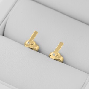 Gold line diamond earrings, Minimalist gold studs, Tiny diamond earrings image 8