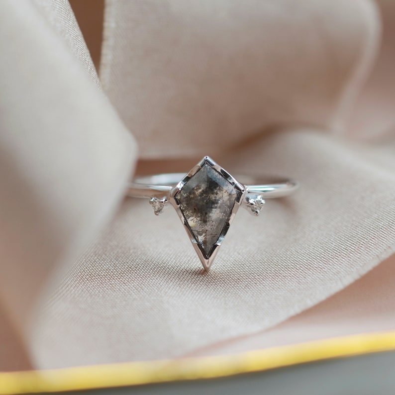 Salt and Pepper Diamond Ring Kite Engagement Ring Three Etsy
