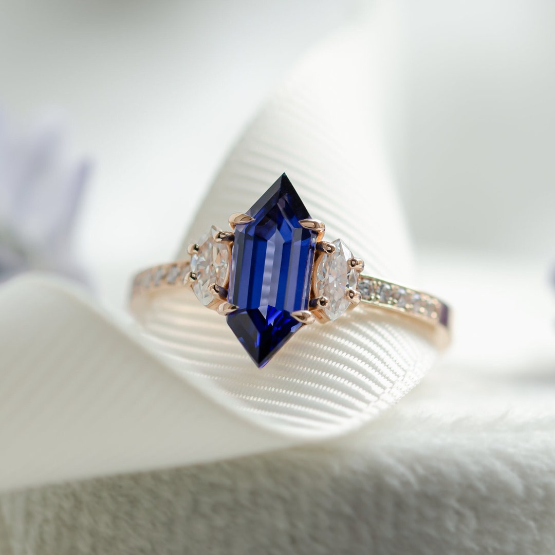 Lab Grown Sapphire Engagement Ring, Geometric Marquise Moissanite Ring Etsy