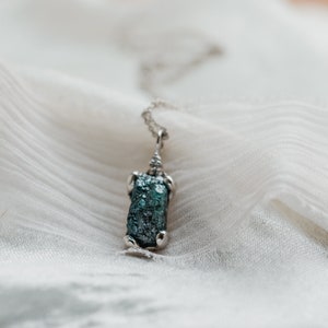 Dainty raw diamond necklace, Unique blue diamond necklace, Uncut diamond necklace image 4