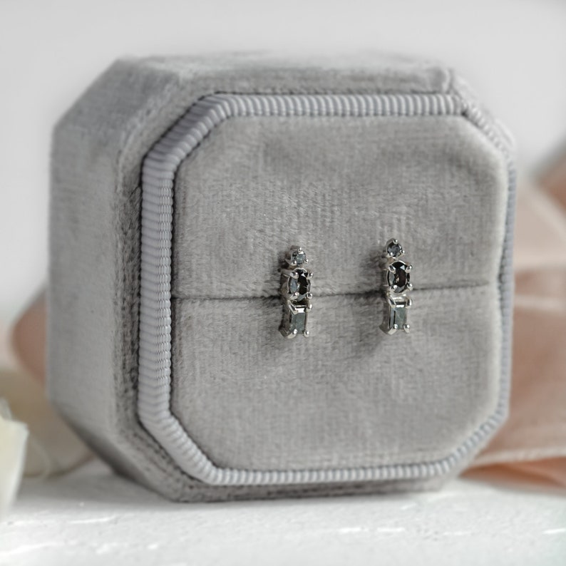 Salt and pepper diamond drop earrings, Multi stone earrings, Modern diamond earrings image 6