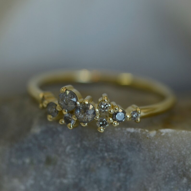 Salt and Pepper Diamond Ring Cluster Engagement Ring Etsy