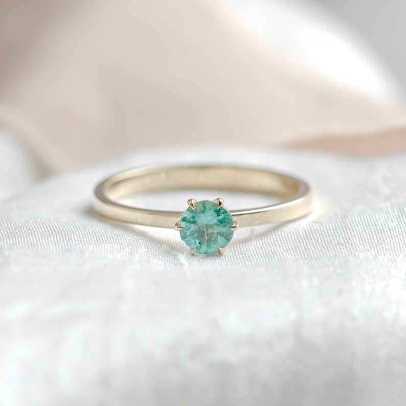 Solitaire natural emerald ring, Simple engagement ring, May birthstone ring image 1