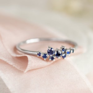 Sapphire cluster ring, Natural sapphire ring, September birthstone ring