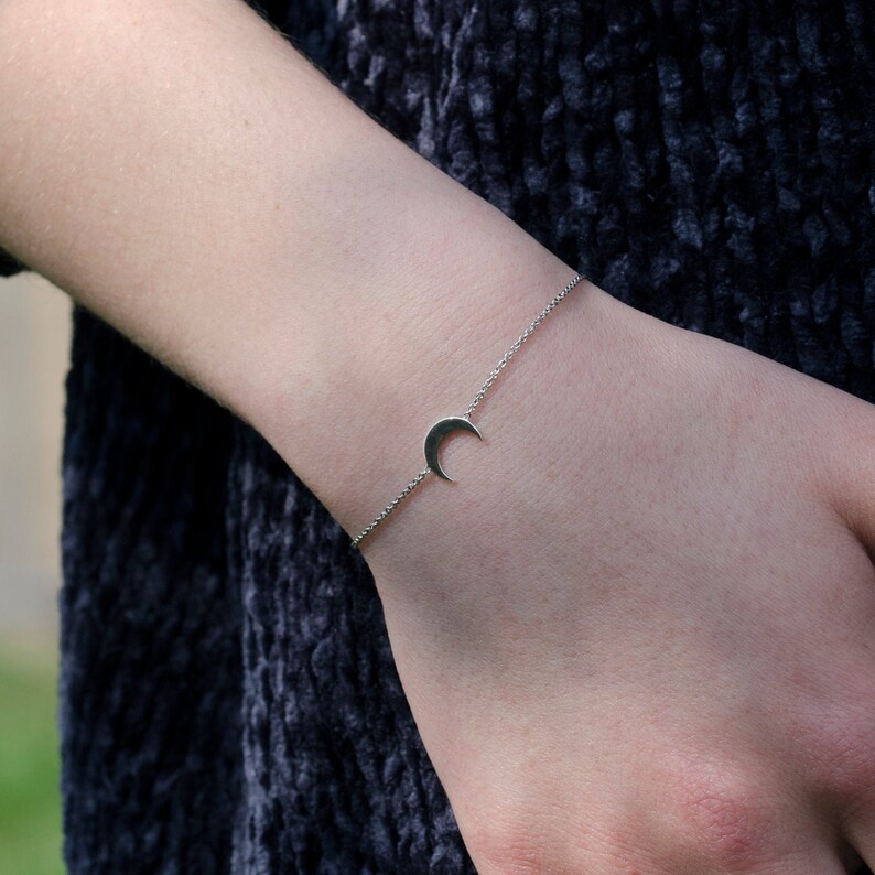 Moon phase bracelet, Solid 14k gold bracelet, Dainty moon bracelet image 6