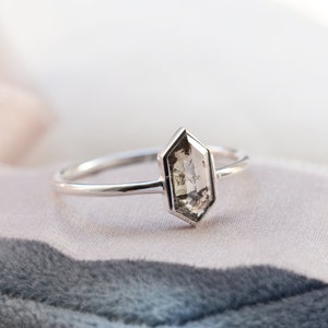 Hexagon diamond engagement ring, Rose cut diamond ring, Salt and pepper alternative ring image 8