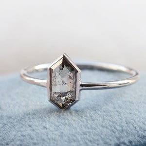 Hexagon diamond engagement ring, Rose cut diamond ring, Salt and pepper alternative ring image 6