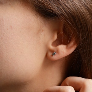 Marquise salt and pepper diamond studs, Tiny gemstone studs, Small diamond stud earrings image 5