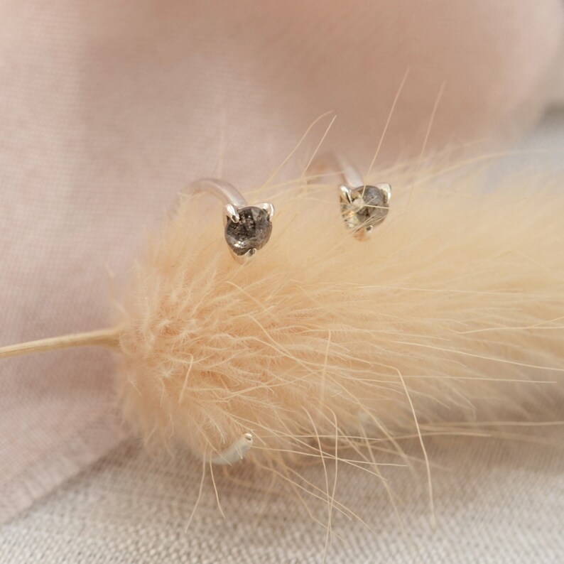Tiny diamond earrings Gold hugging hoops Salt and pepper diamond earrings image 8