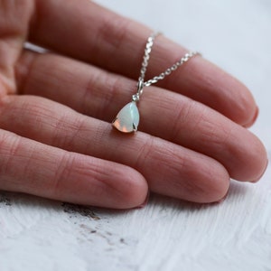 14K Gold opal diamond necklace, Dainty pear opal necklace, Genuine opal necklace image 4