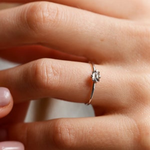 Tiny Baguette diamond ring Thin solid gold ring Minimal Salt & Pepper diamond ring image 3