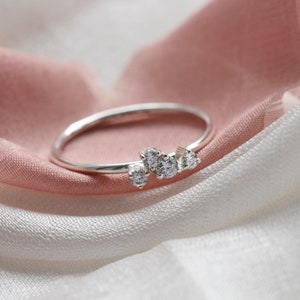 Cluster diamond engagement ring Multi diamond ring Dainty 14K gold engagement ring image 4