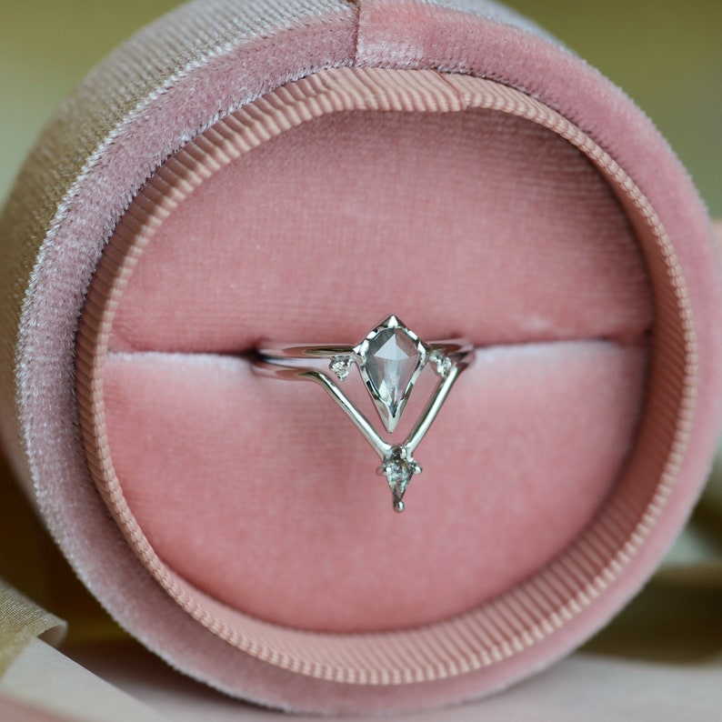 Unique Engagement Ring Set Salt and Pepper Diamond Ring Set Etsy