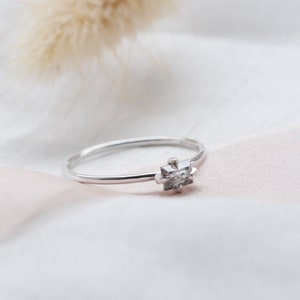 Tiny Baguette diamond ring Thin solid gold ring Minimal Salt & Pepper diamond ring image 8