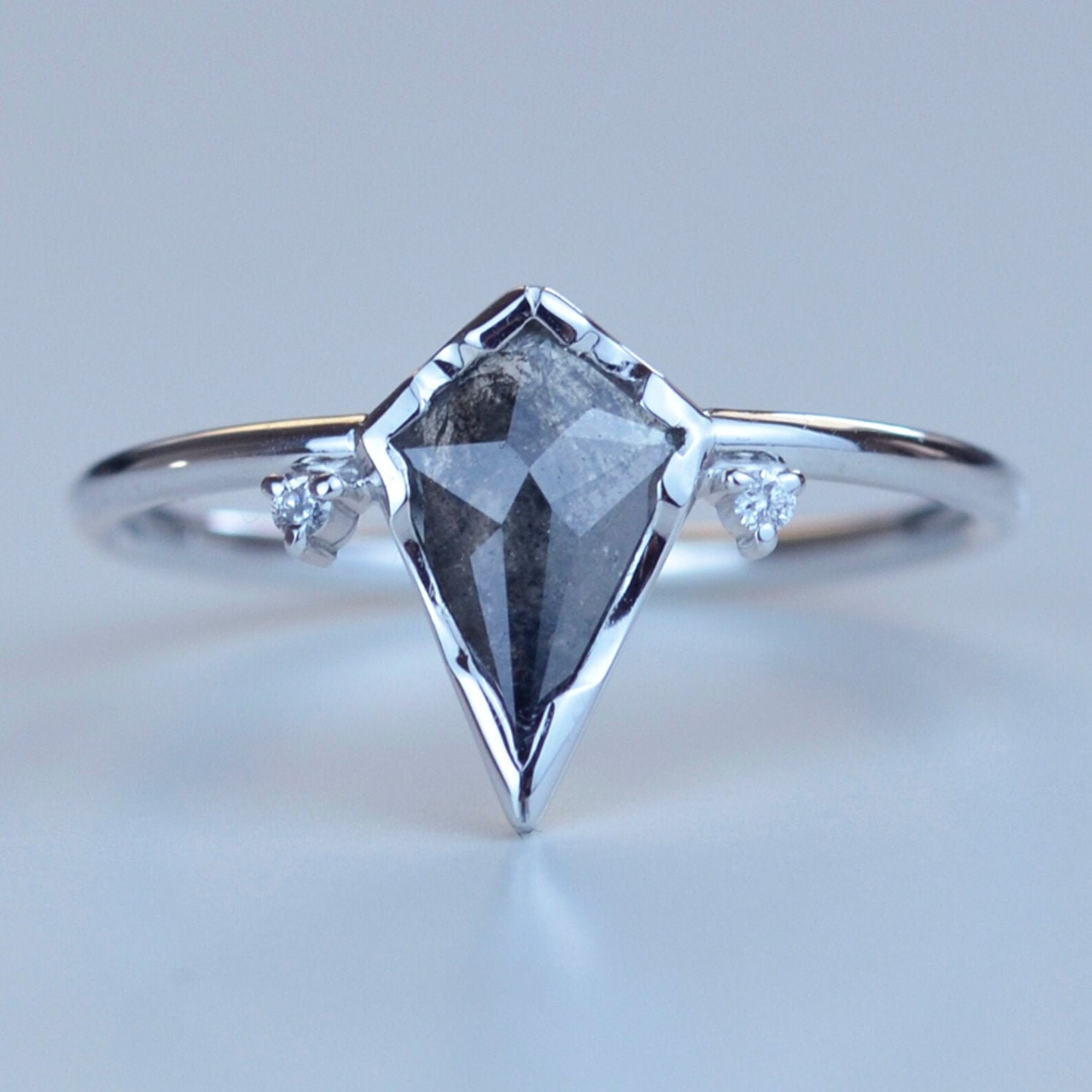Salt and Pepper Diamond Ring Kite Engagement Ring Three - Etsy