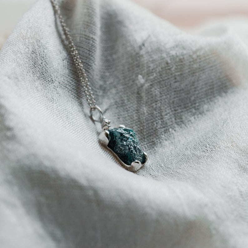 Dainty raw diamond necklace, Unique blue diamond necklace, Uncut diamond necklace image 8
