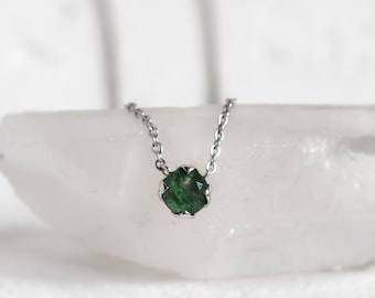 Round Moss agate necklace, Solid gold moss agate pendant, Natural green moss agate