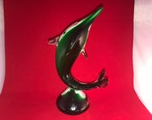 Green White Fish Murano Glass Vase 24cm