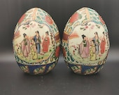 Pair of Satsuma Moriage Eggs - Vintage Ceramics 16cm tall