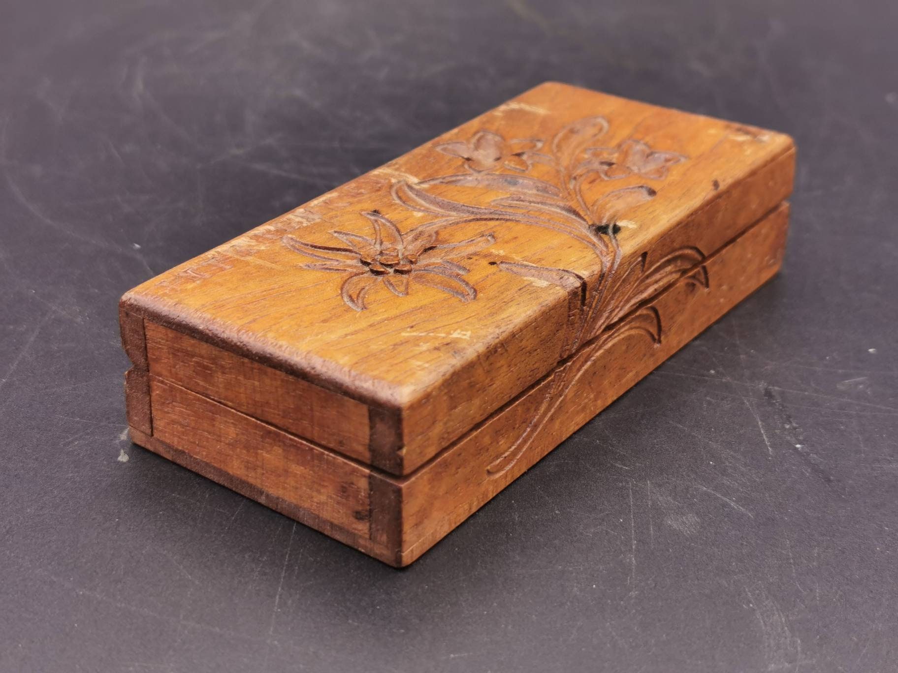 Nice Old Carved Wooden Stamp Box Jnterlnken Etsy