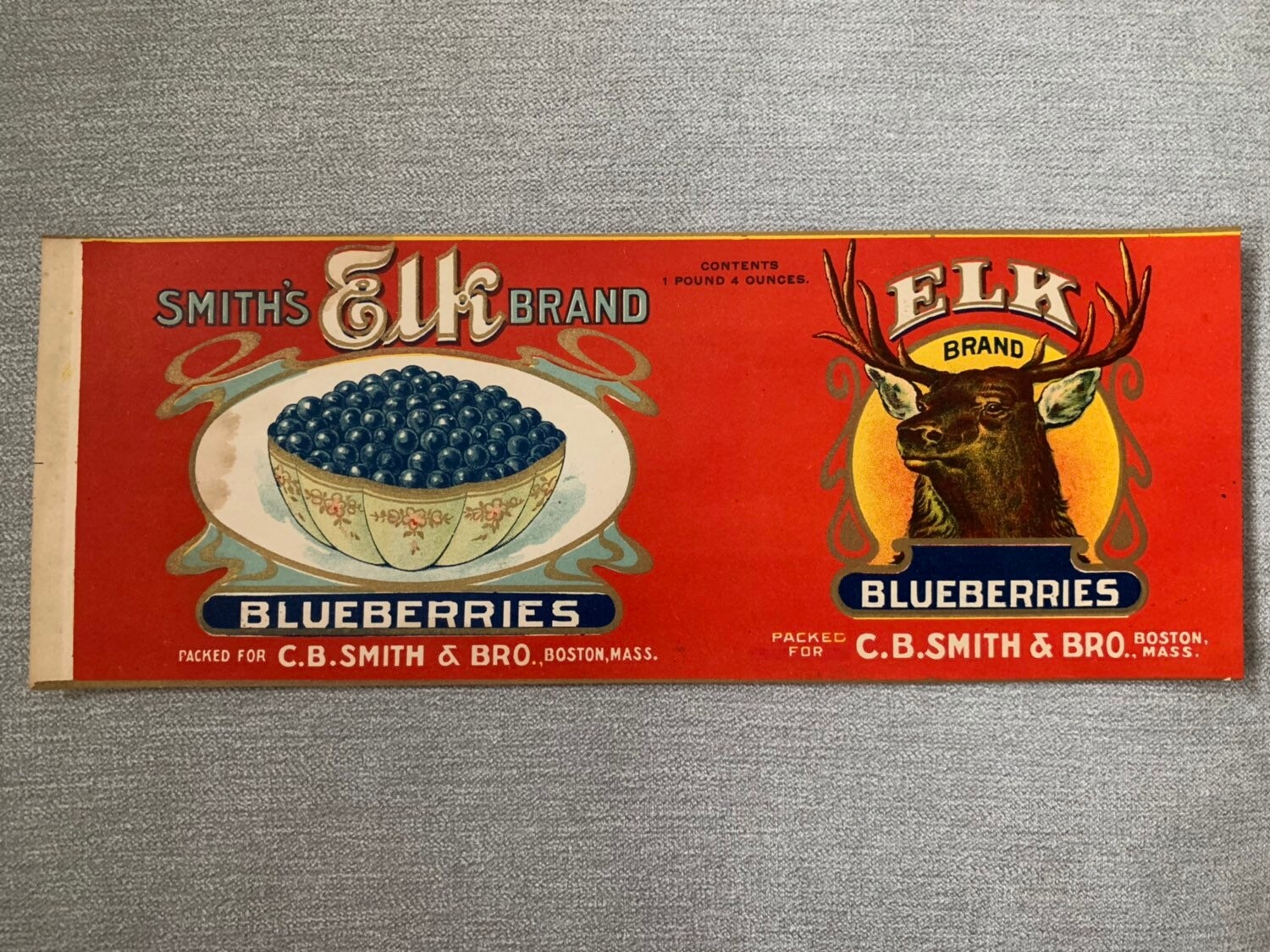 Image of 1930's - 40's Smiths Elk Brand Blueberry Can Label. Genuine, Not A Reproduction. Perfect For Framing