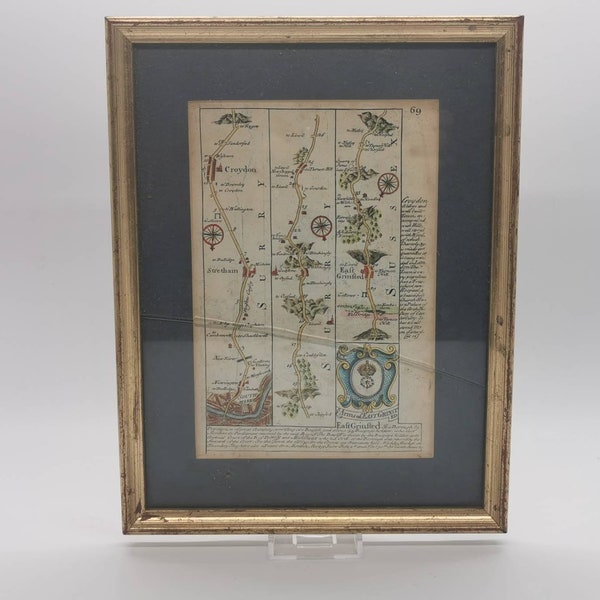 Map From Britannia Depicta circa 1730 by Emmanuel Bowen, Cartography of John Ogilby Croydon, East Grinsted