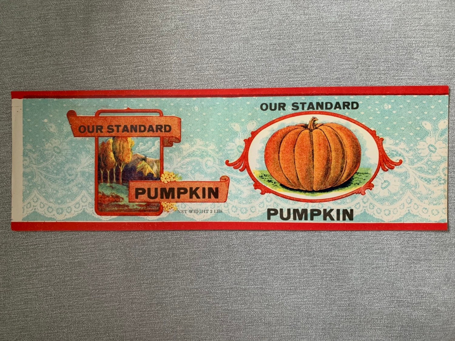 Image of 1930's Our Standard Pumpkin Can Label. Genuine, Not A Reproduction. Perfect For Framing