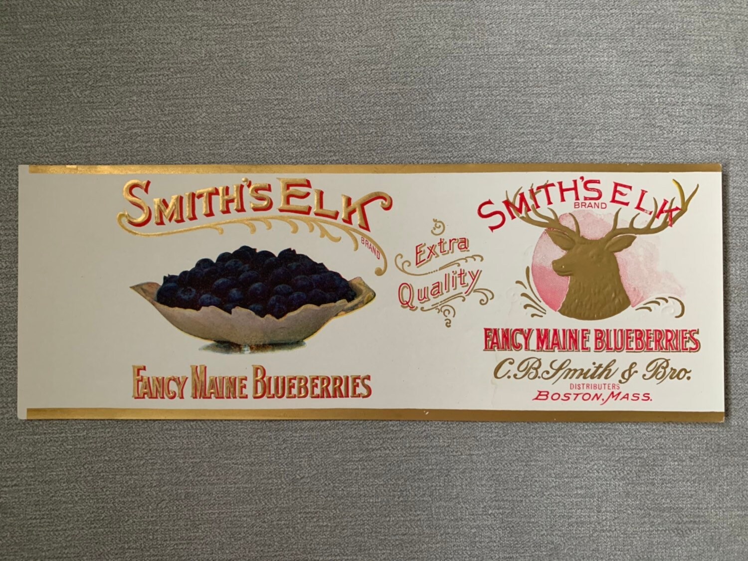 Image of 1930's Smiths Elk Brand Blueberry Can Label. Genuine, Not A Reproduction. Perfect For Framing