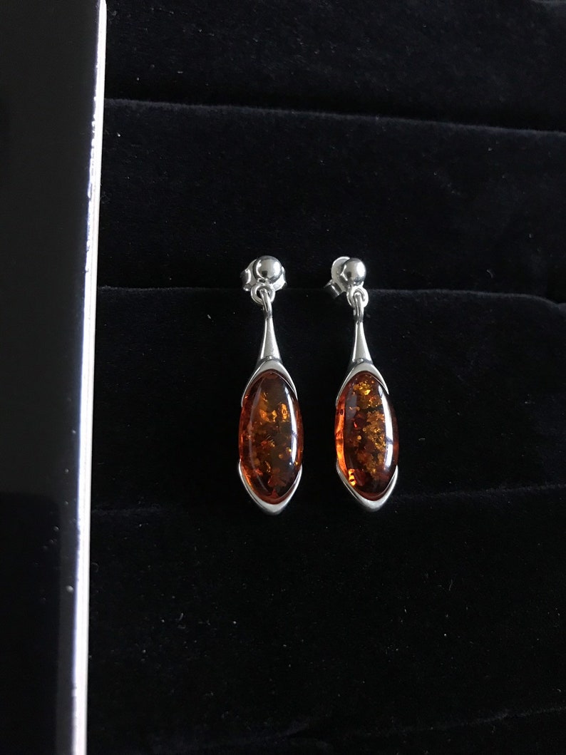 New Handmade Orange Amber /& Solid 925 Silver Pair of Earrings 3.3cm long