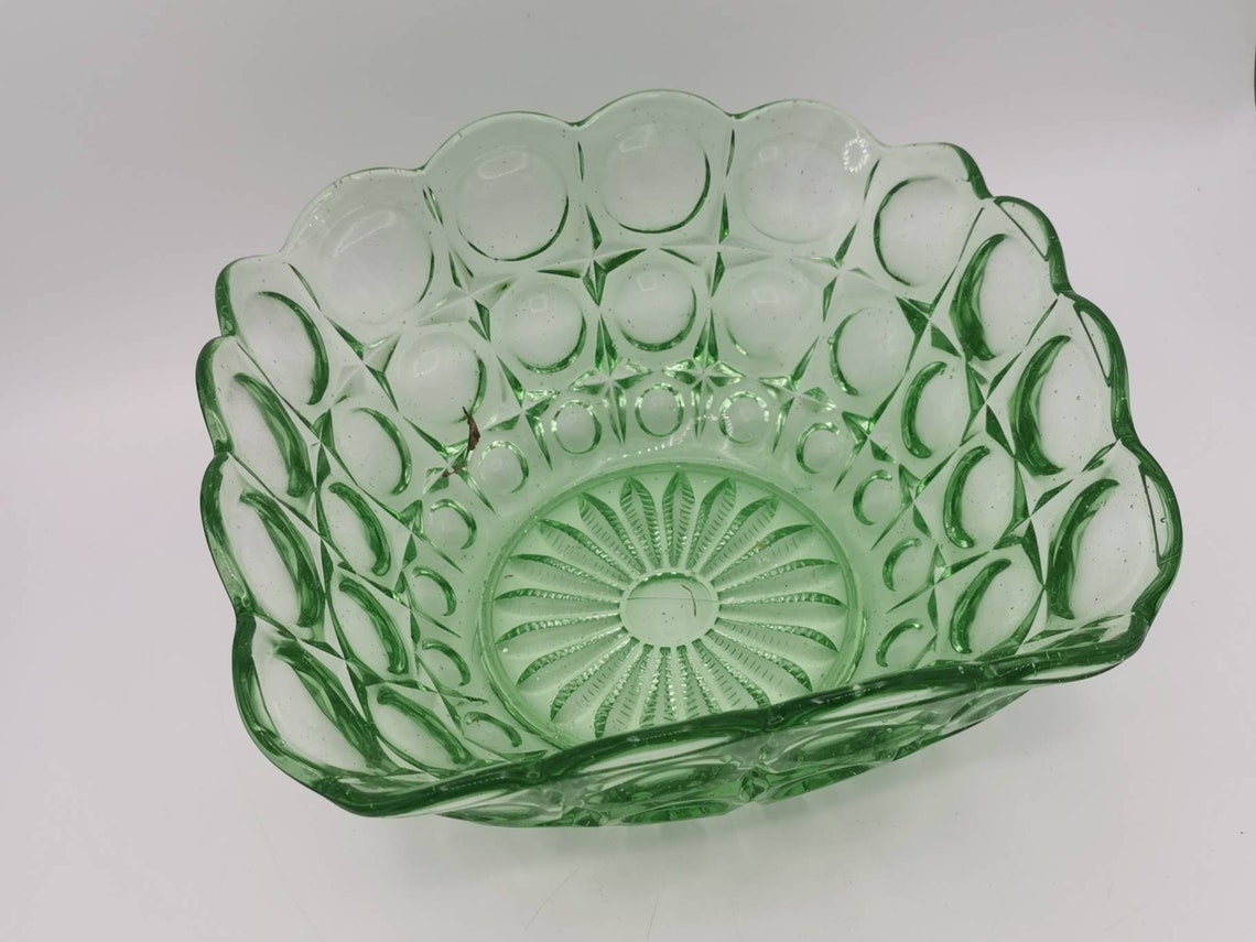 Large Vintage Green Glass Fruit Bowl 22cm square Etsy